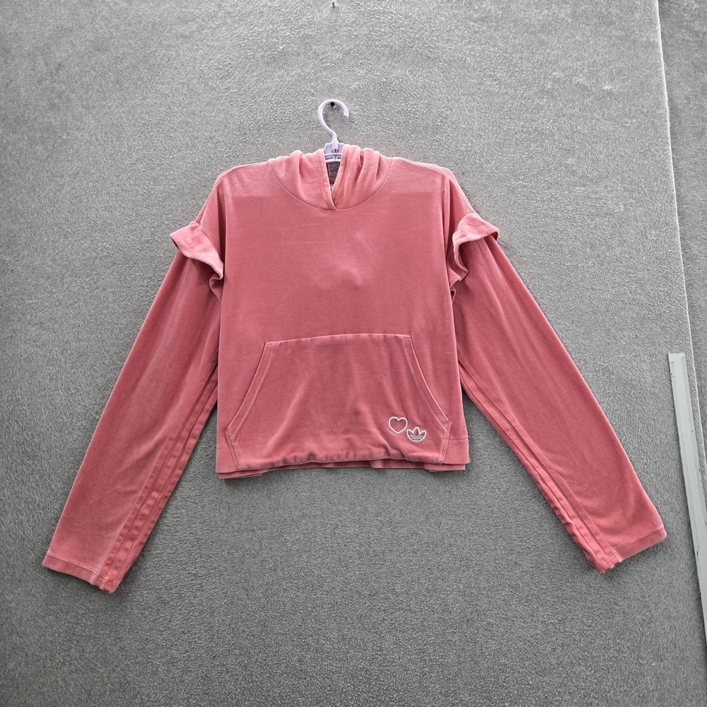 Adidas Women Hoodie S Pink Embroidered Hearts Activewear Logo‎ Long Sleeve